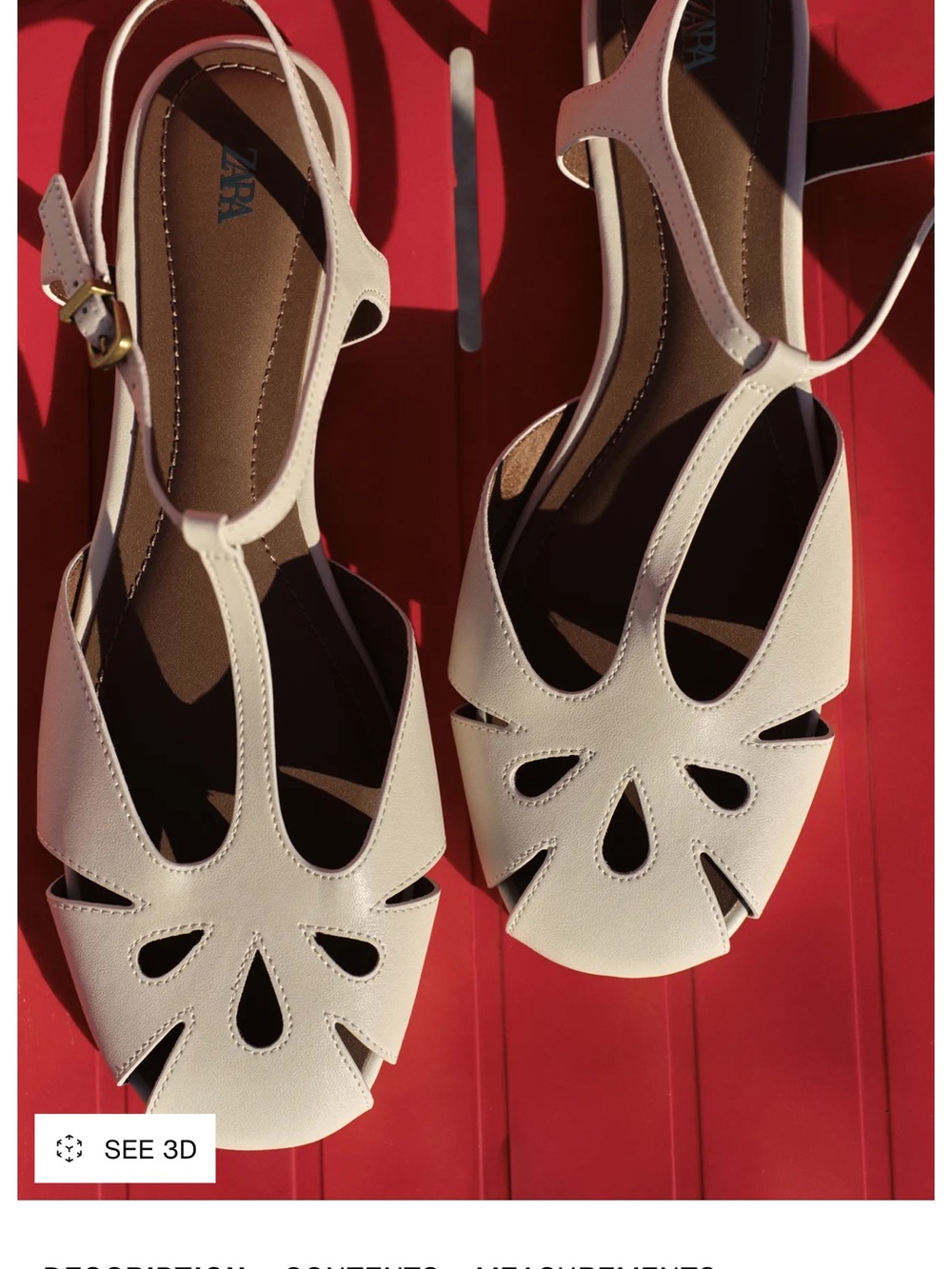 Zara Cream Flat fisherman sandals Cutout T-Strap Sandals with Ankle Buckle